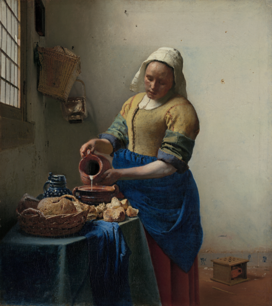The Milkmaid (c. 1658–1661). Oil on canvas, 45.5 x 41 cm (17.9 x 16.1 in). Rijksmuseum, Amsterdam